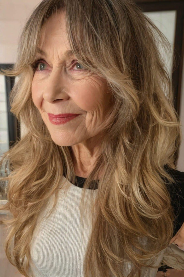 Sandy Blonde Wavy Blowout - shoulder-length blowout hairstyle for women over 60