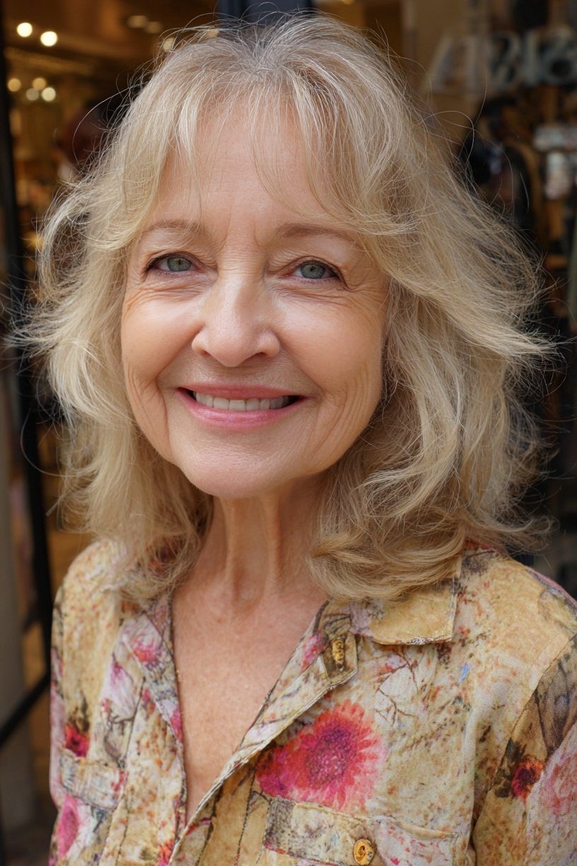 Blonde Soft Blowout Waves - shoulder-length blowout hairstyle for women over 60