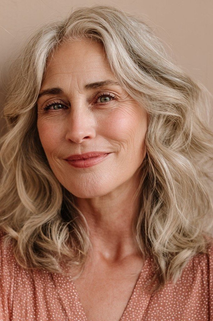 Blonde Bouncy Wavy Blowout - shoulder-length blowout hairstyle for women over 60