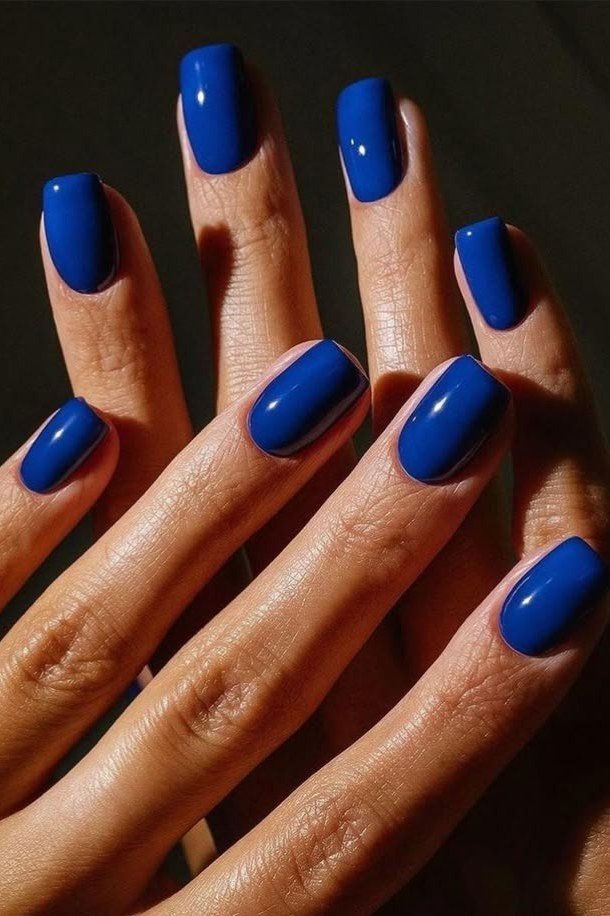 Long royal blue square nails for women over 50
