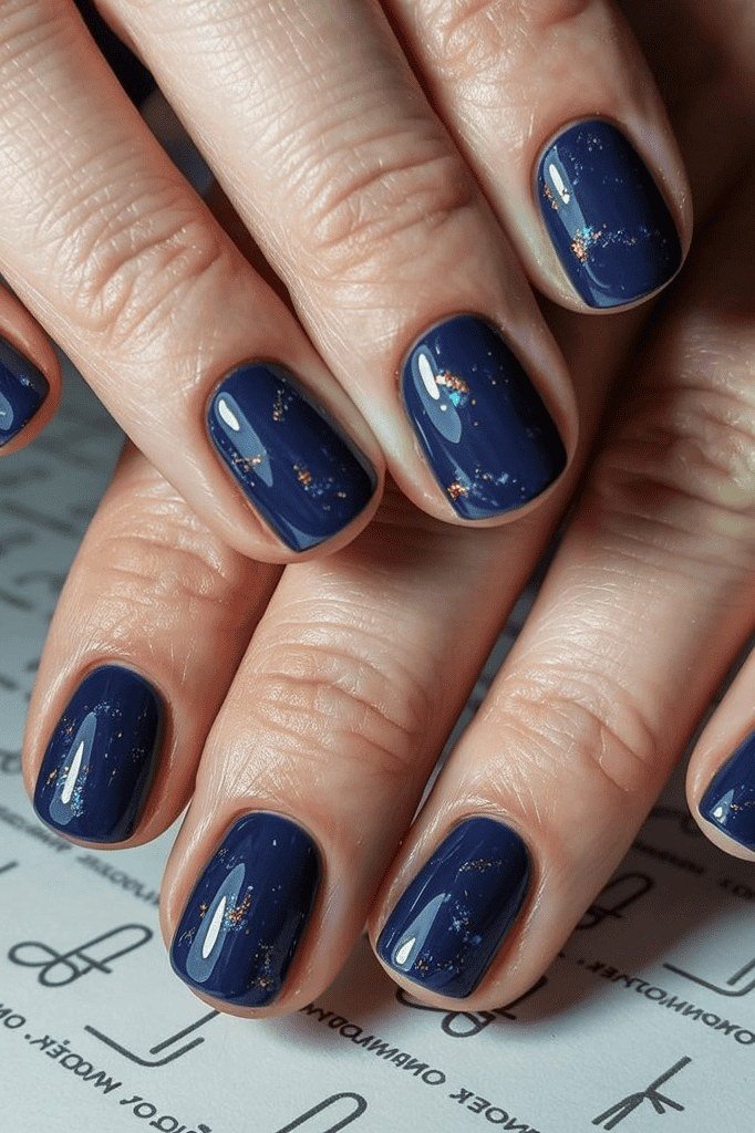 Navy blue shimmer nails for women over 50