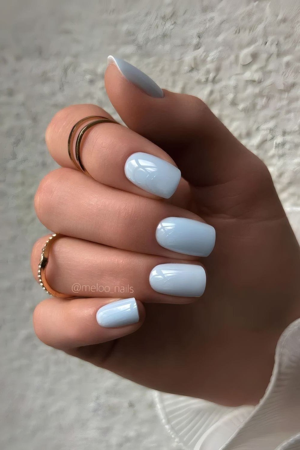 Pale blue short square nails for women over 50
