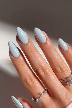 Pale blue almond nails for women over 50