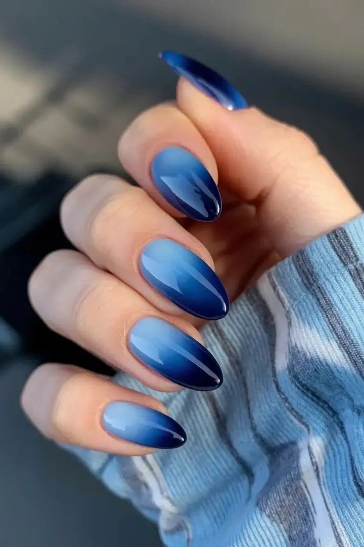 Navy blue ombre stiletto nails for women over 50