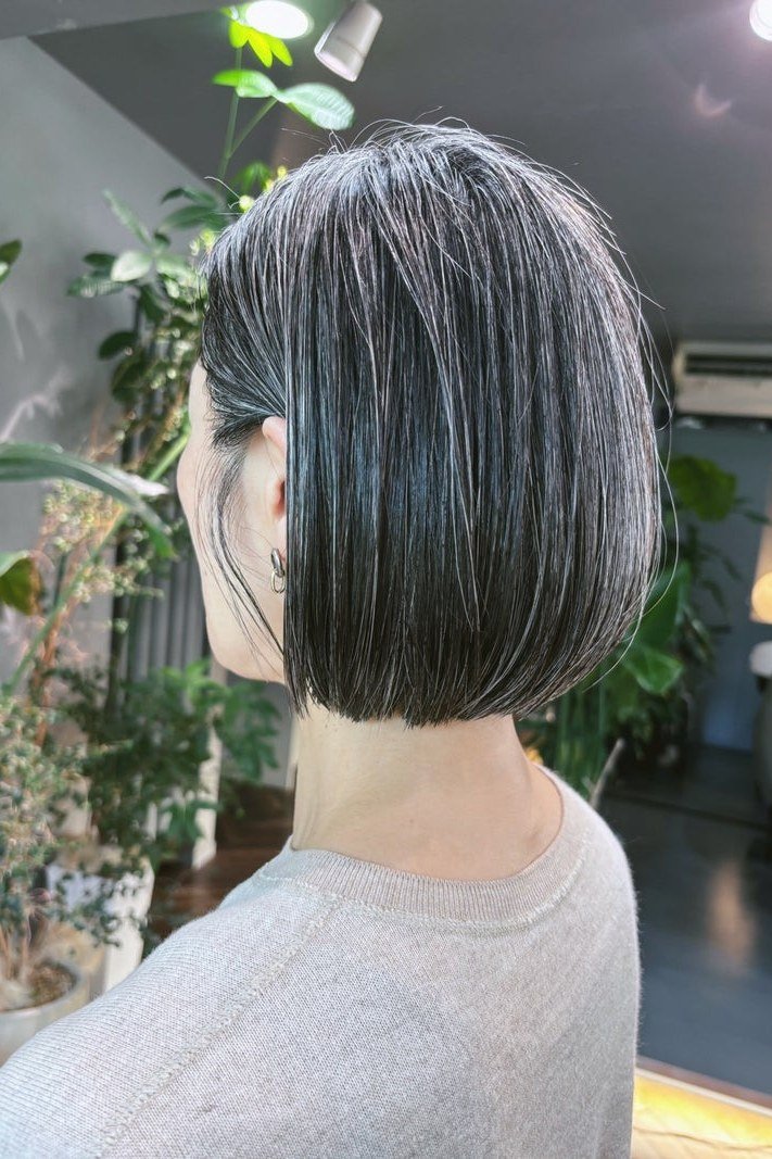 Dark Gray Chin-Length Blunt Bob - blunt bob haircut for women over 60