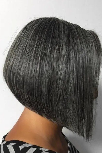Dark Charcoal Inverted Blunt Bob - blunt bob haircut for women over 60