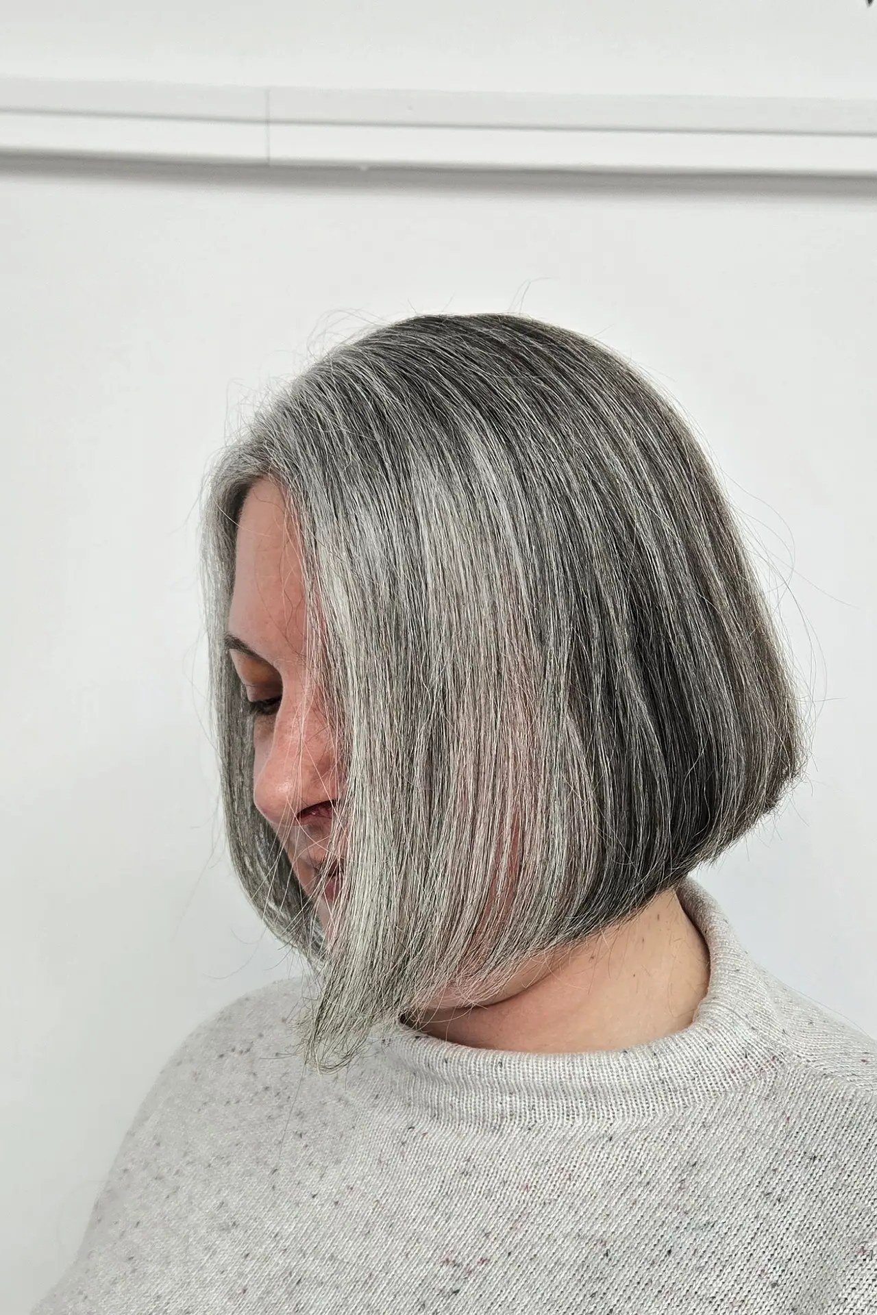 Soft Gray Chin-Length Blunt Bob - blunt bob haircut for women over 60