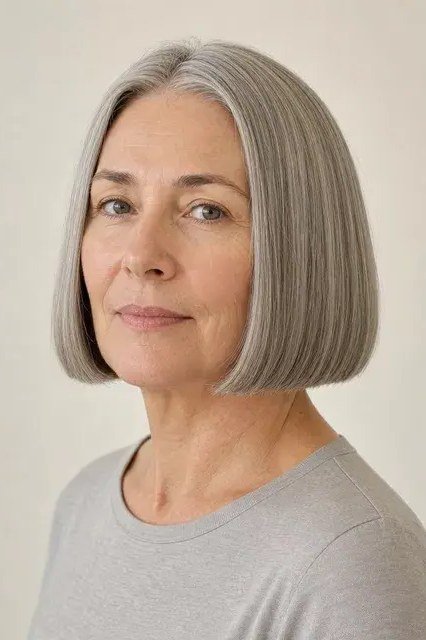 Bright Silver Blunt Bob - blunt bob haircut for women over 60