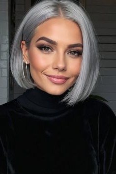 Silver Blunt Bob, Casual Selfie - blunt bob haircut for women over 60