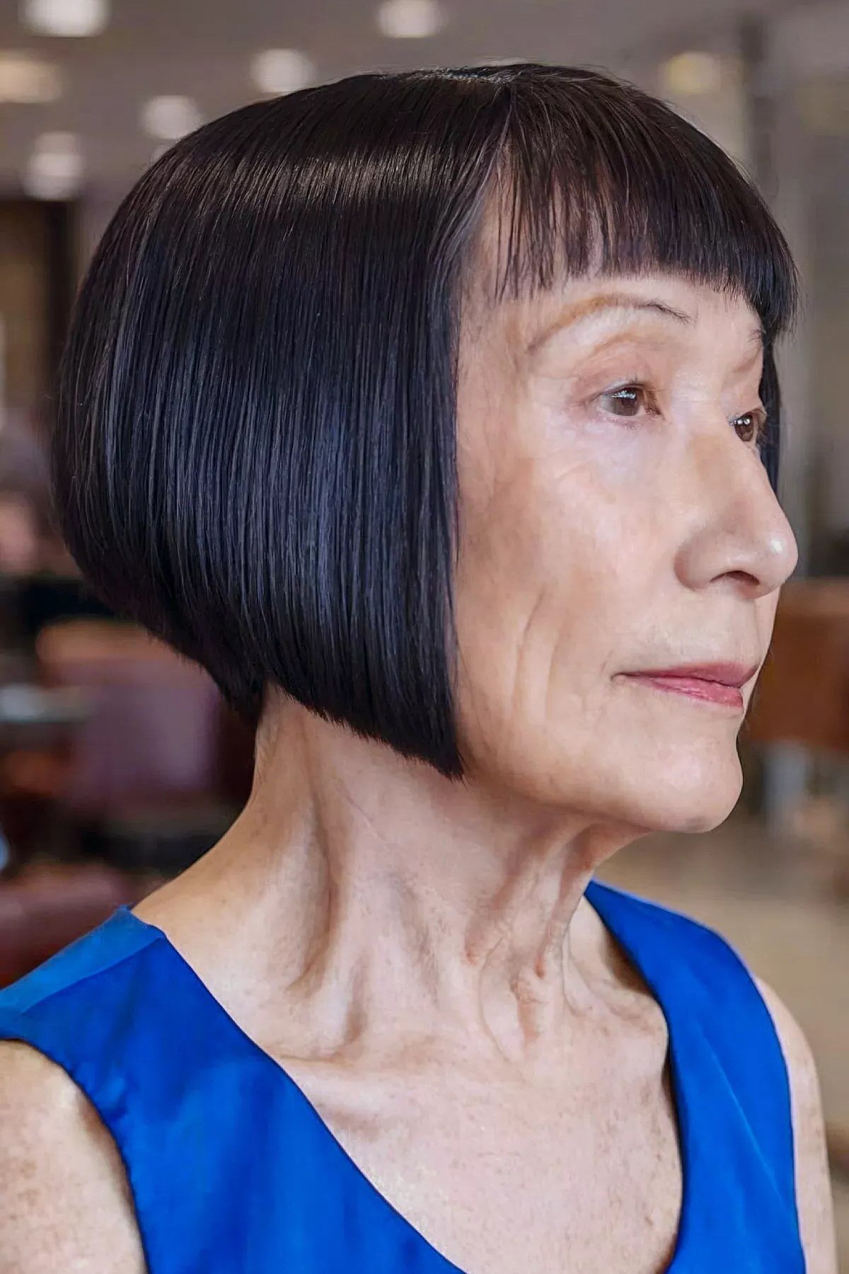 Jet Black Blunt Bob with Bangs - blunt bob haircut for women over 60