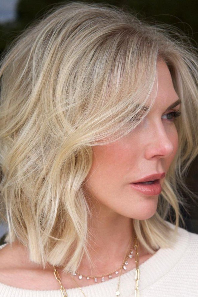 Blonde Wavy Face-Framing Blunt Bob - blunt bob haircut for women over 60