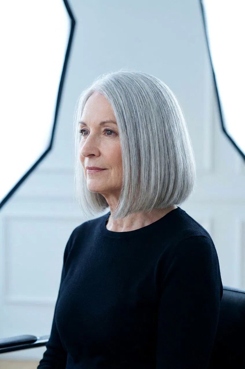 White-Gray Blunt Bob, Studio Finish - blunt bob haircut for women over 60