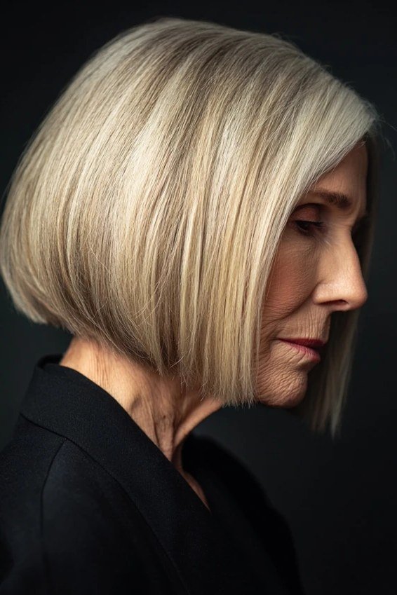 Dark Blonde Rounded Blunt Bob - blunt bob haircut for women over 60