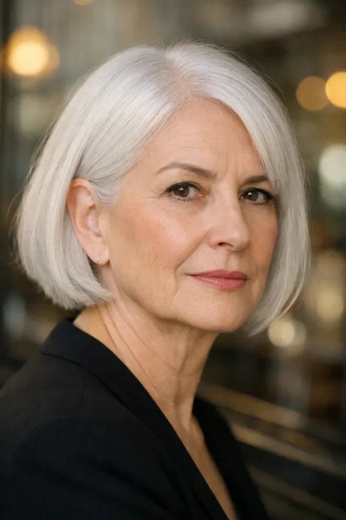 White Blunt Bob, Moody and Modern - blunt bob haircut for women over 60