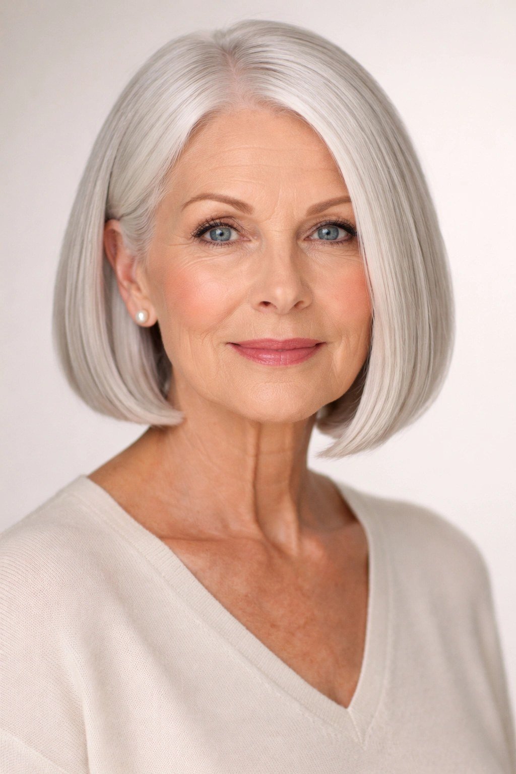 Pure White Blunt Bob - blunt bob haircut for women over 60