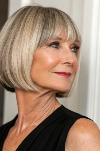 Blonde Blunt Bob with Fringe - blunt bob haircut for women over 60