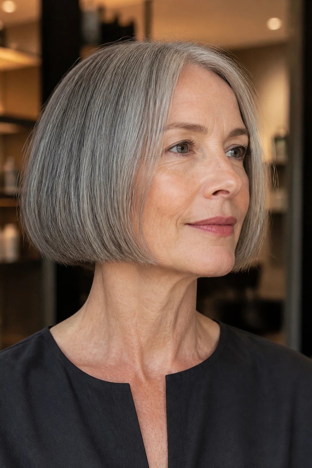 Gray Blunt Bob, Timeless Side Part - blunt bob haircut for women over 60