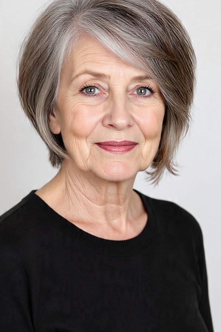 Classic Gray Blunt Bob - blunt bob haircut for women over 60