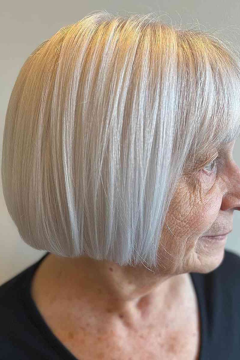 White Blunt Bob, Sleek Side - blunt bob haircut for women over 60
