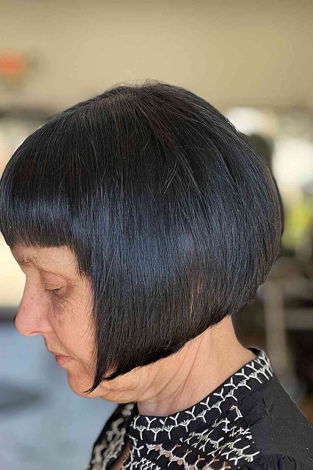 Dark Navy Blunt Bob with Bangs - blunt bob haircut for women over 60