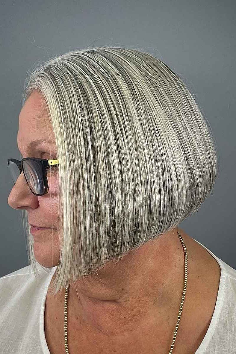 Silver Blunt Bob with Glasses, Chic - blunt bob haircut for women over 60