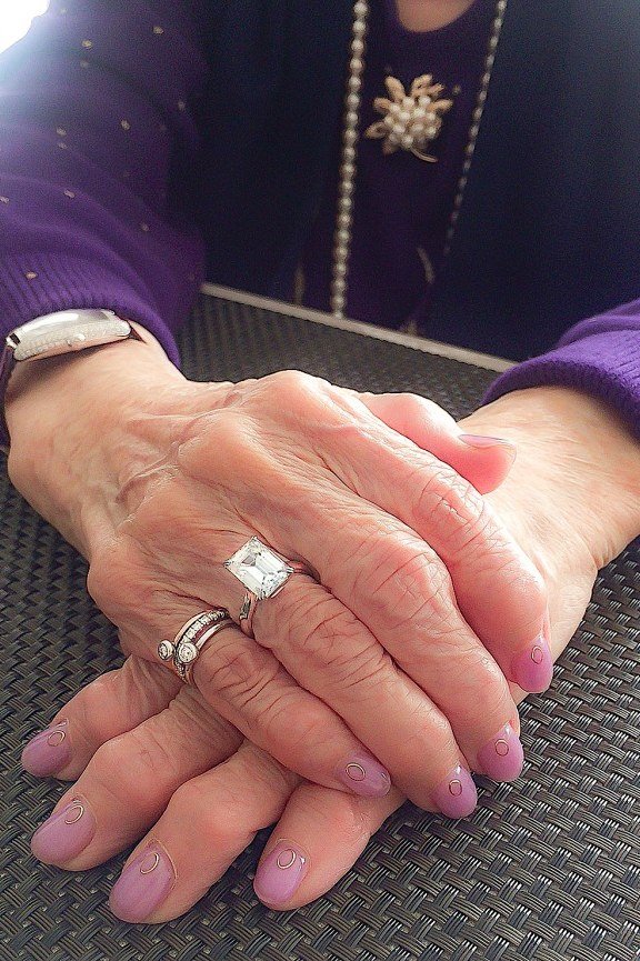 Terracotta Mauve Square Nails - flattering nail color for women over 70 on mature hands