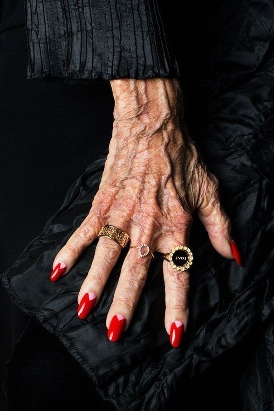 Sheer Pearly Taupe Nails - flattering nail color for women over 70 on mature hands