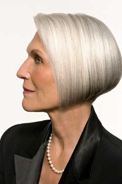 Platinum blunt chin length bob haircut for women over 60
