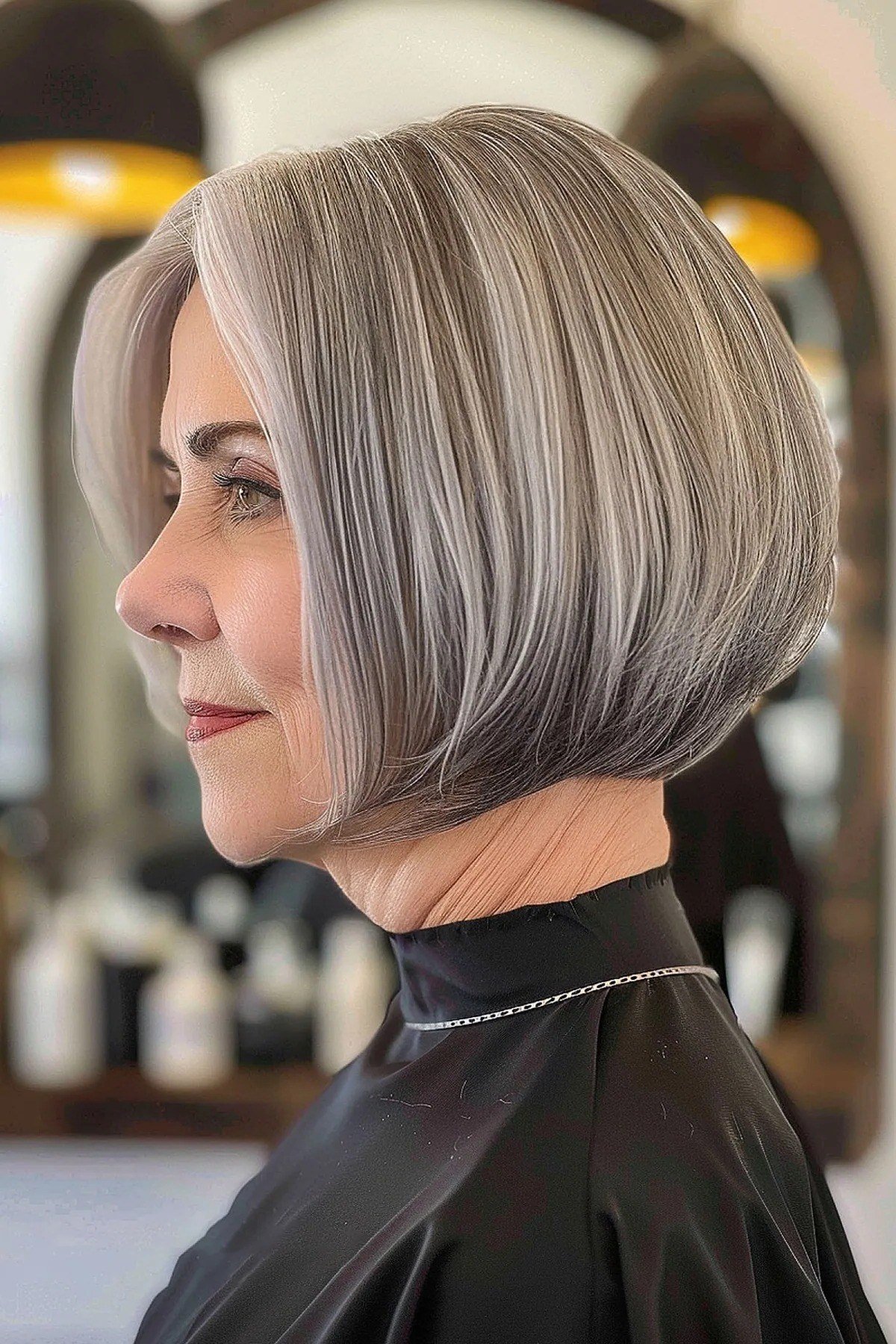 Ash brown layered bob hairstyle for women over 60