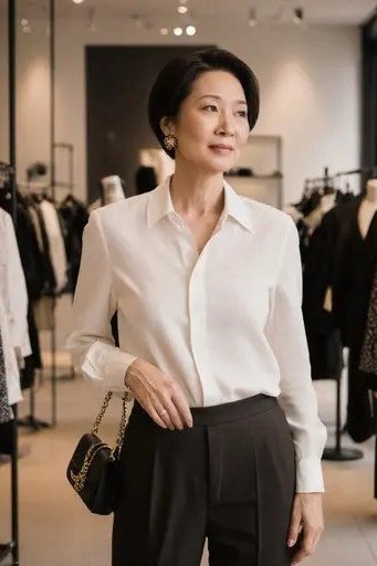 White Shirt with Dark Trousers - business outfit idea for women over 50
