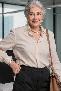 Cream Shirt with Black Trousers - business outfit idea for women over 50