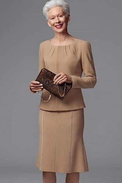 Tan Belted Dress Suit - business outfit idea for women over 50