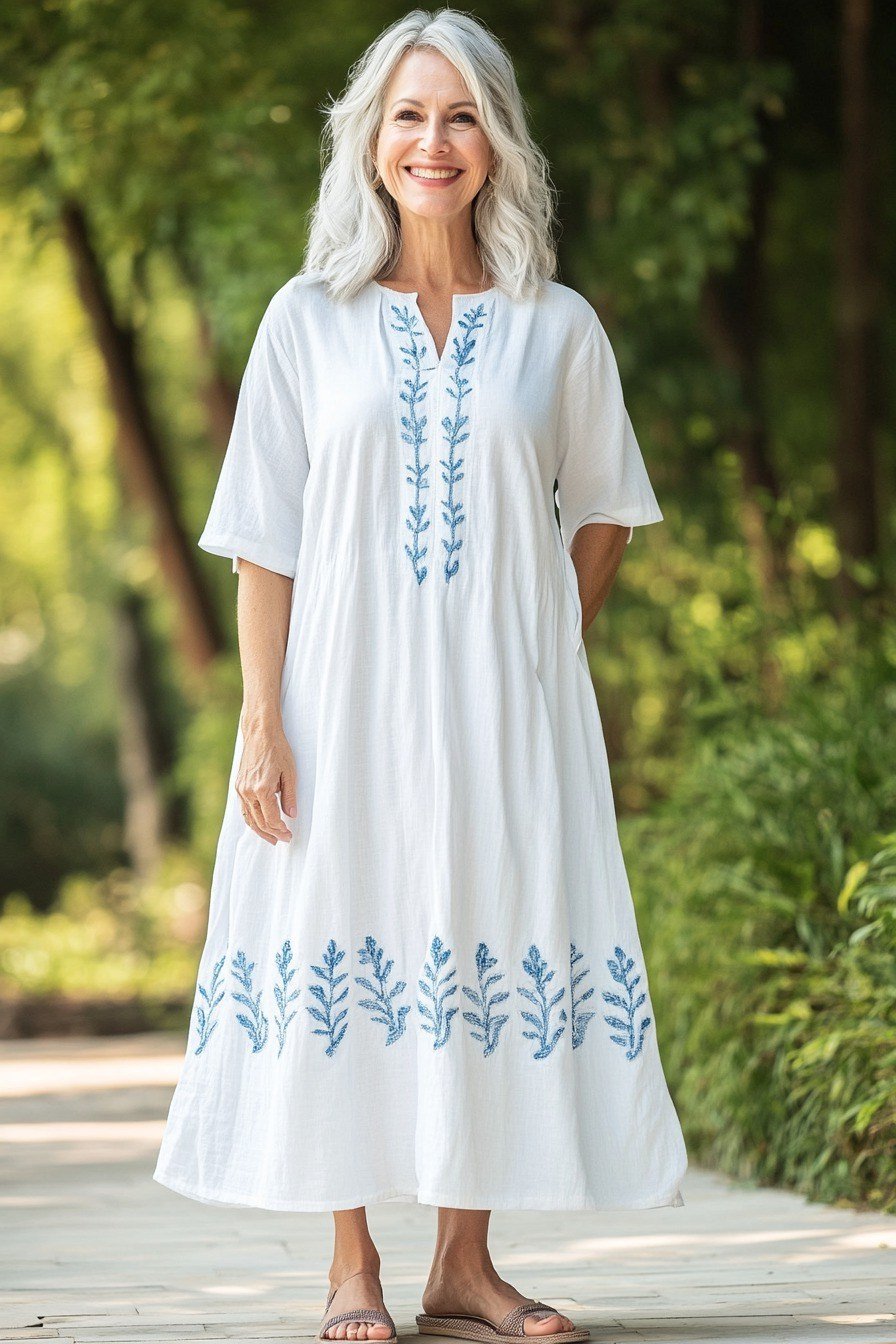 Breezy summer dress for women over 60: black and white striped maxi