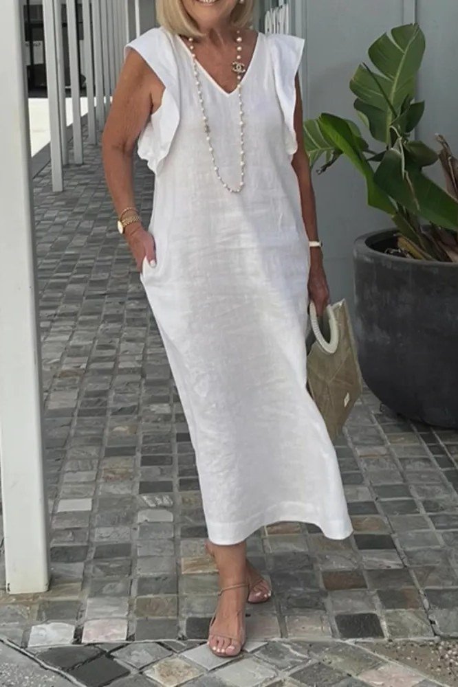 Breezy summer dress for women over 60: red and white striped midi