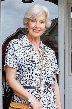 Patterned Shirt with Tan Crossbody Bag - casual outfit for women over 60