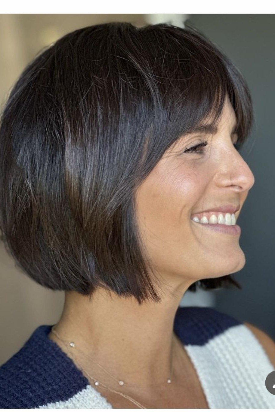 dark layered bob with bangs, side profile - layered bob curtain bangs over 50, idea 13