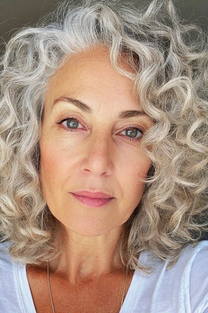 Blonde-Gray Shoulder Curls for Women Over 60