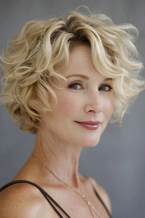 Studio-Blonde Curly Bob for Women Over 60