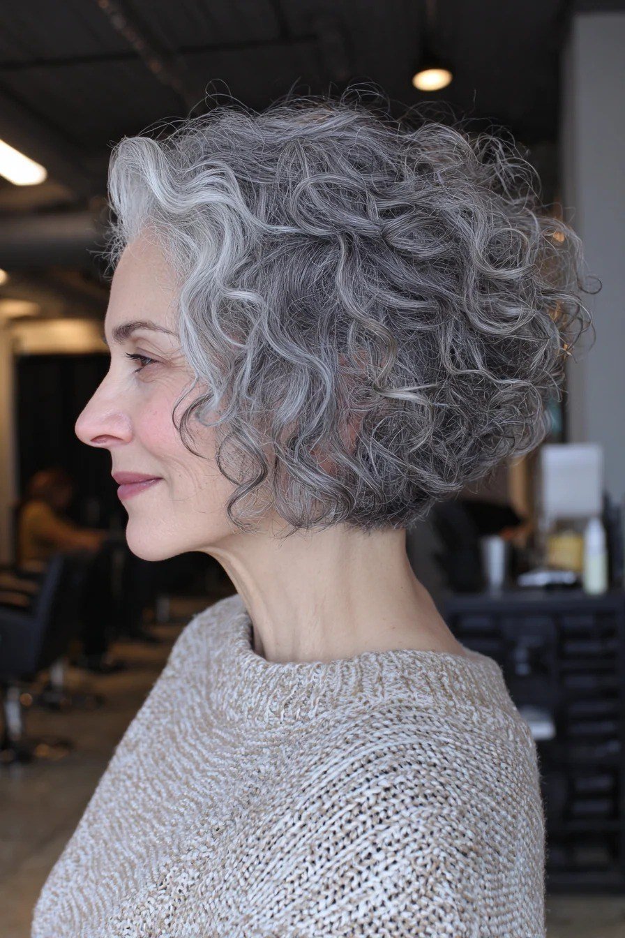 Knit-Sweater Gray Bob for Women Over 60
