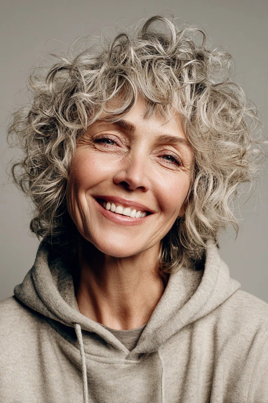 Hoodie-Smile Gray Bob for Women Over 60