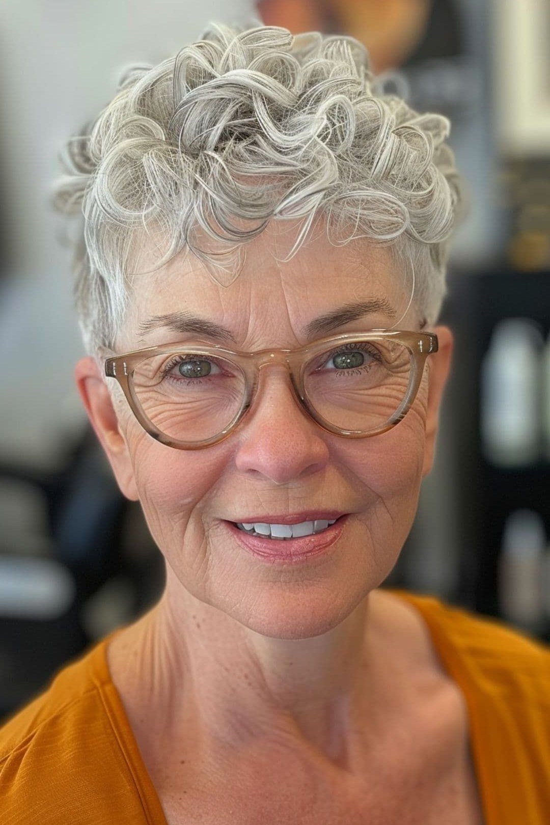 Mustard-Top Gray Pixie for Women Over 60
