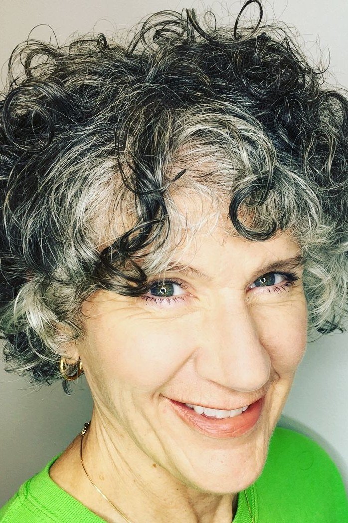 Dark-Silver Tight Curls for Women Over 60