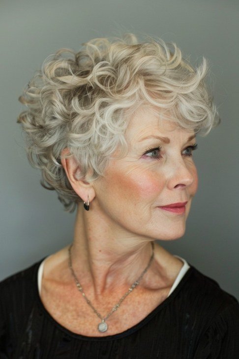 White Side-Swept Crop for Women Over 60