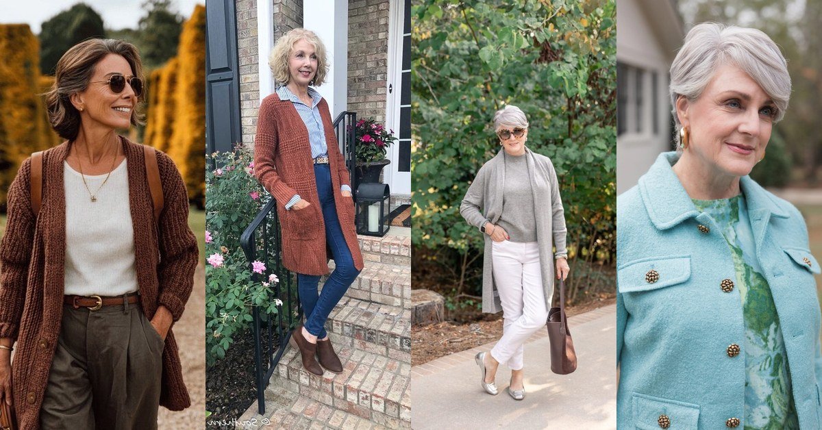 Collage of classy effortless fall outfit ideas for women over 50