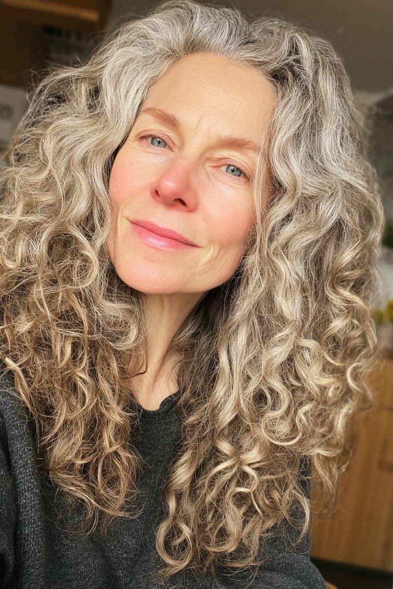 Long honey-blonde curls for women over 70