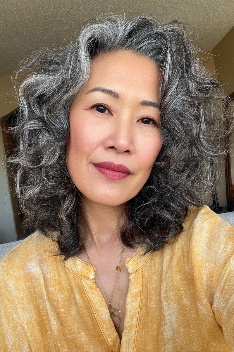Long grey wavy hair for women over 70