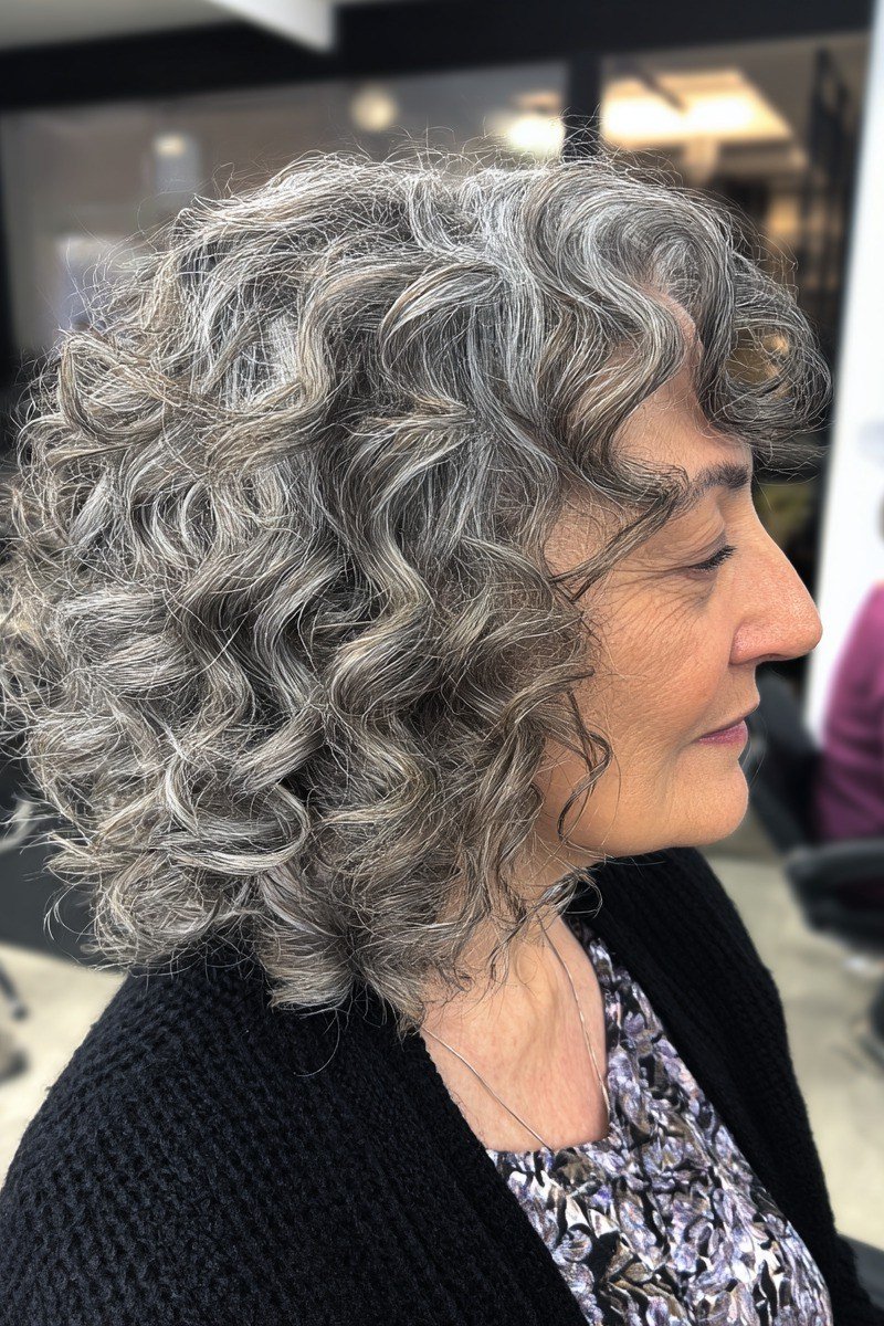 Short white curly pixie for women over 70