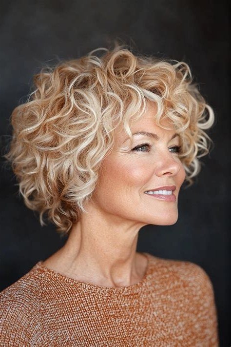 Blonde curly bob for women over 70