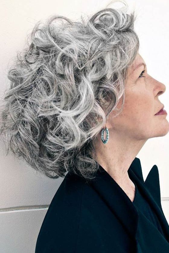 Brown curly bob for women over 70