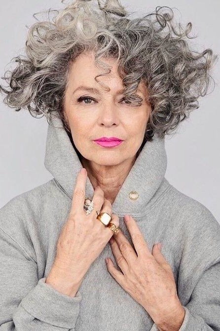 Cozy grey curly bob for women over 70